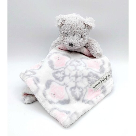 Blankets & Beyond White Gray Lovey Plush Bear Blanket w/All Over Chicks Pattern - Picture 1 of 5